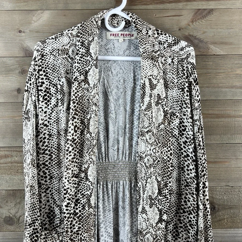 Free People Womens Kimono‎  Wild Nights Snake Animal Print Long Duster Small